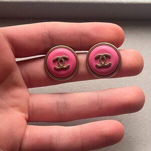 Upcycled Vintage Chanel CC Pink and Gold Earrings - 24k Gold-Plated - Handmade